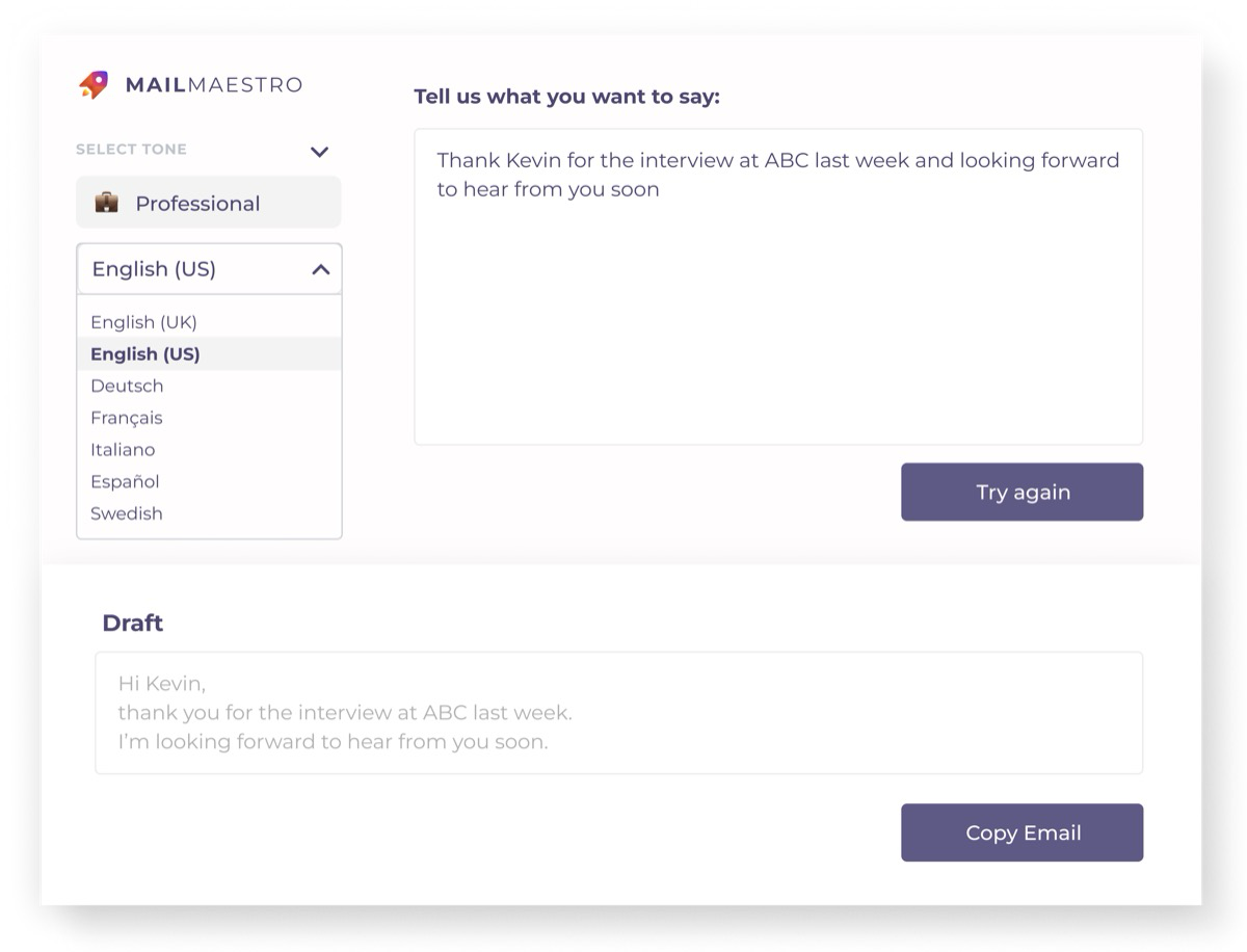 Change language: English, Deutsch, Français, Italiano