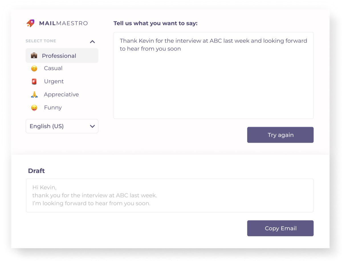 Change tone: Professional, Casual, Urgent, Appreciative, Funny